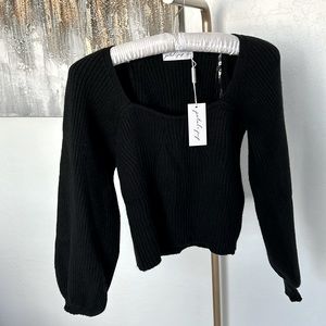 Petal & Pup Gia Sweater Sweetheart Neck Bell Sleeve Medium Black